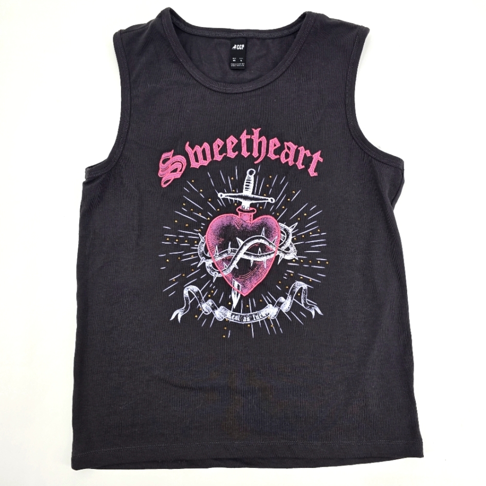 Cuidado Con El Perro Sweetheart Black Tank Top Size L NWOT